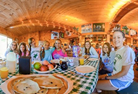group of campers at a lunch table