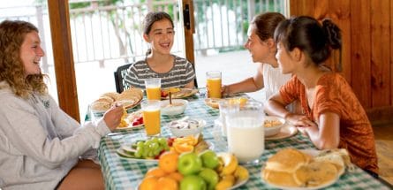 girls smiling at a breakfast table