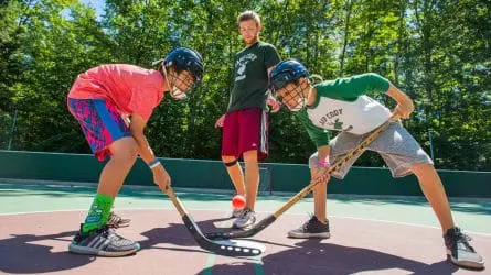 boys about to play street hockey