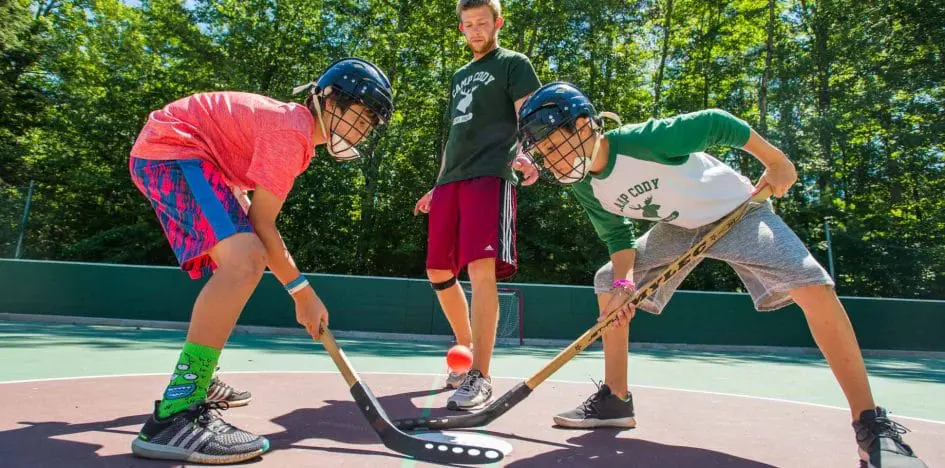 boys about to play street hockey