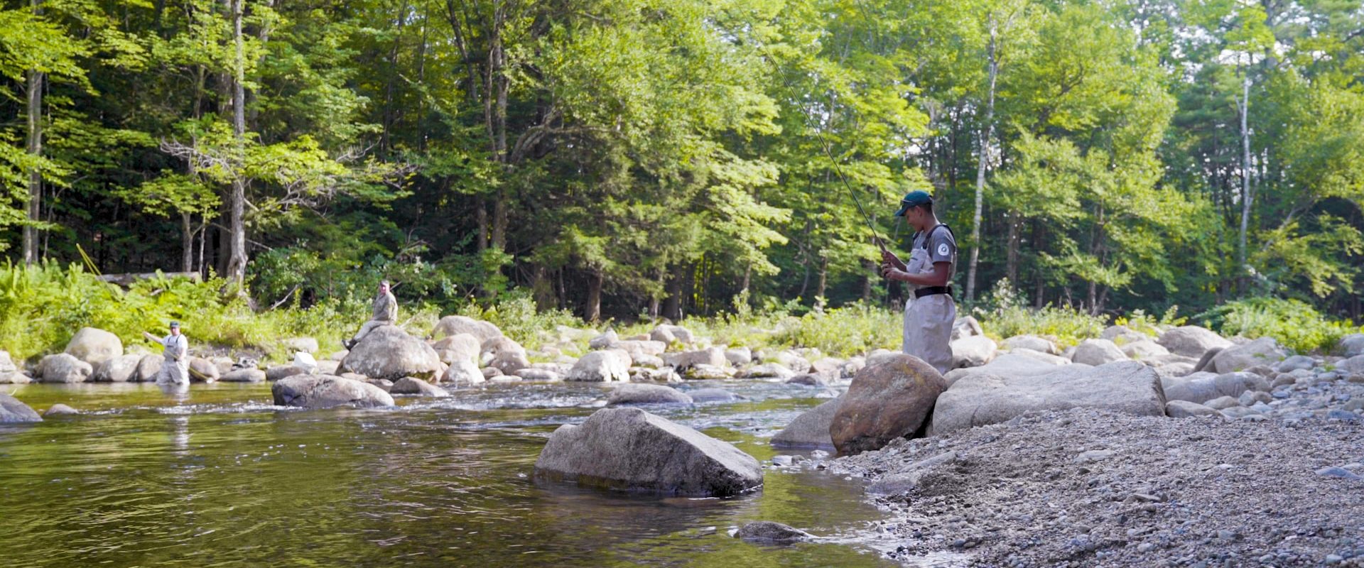 man fishing in a stream